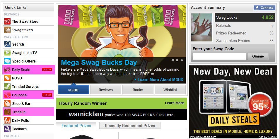 Daily deals toolbar