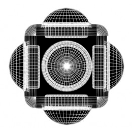 Black and white line drawing of a computer generated model of a Skoog.
