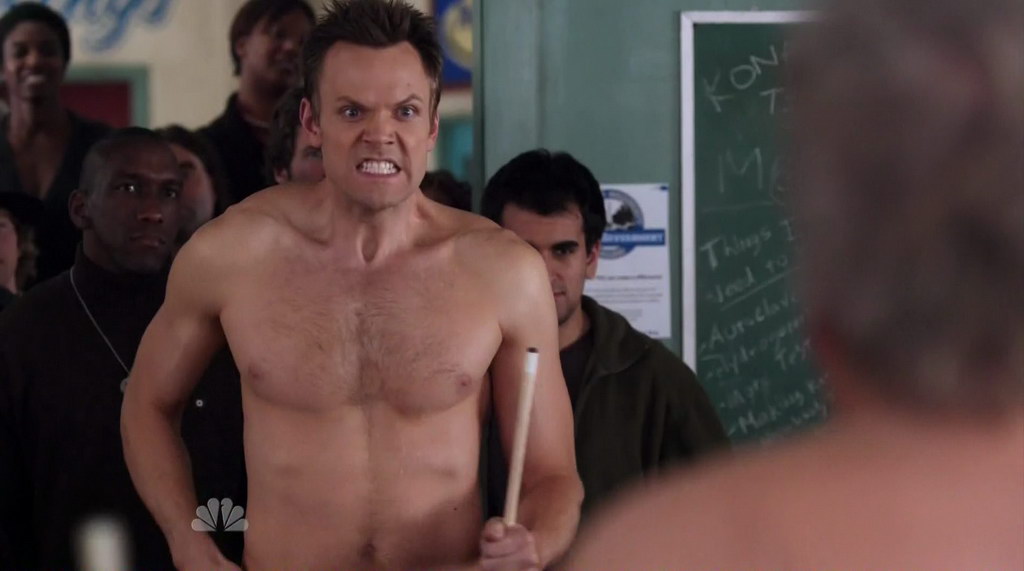 Joel McHale is shirtless on the episode "Physical Education" of C...