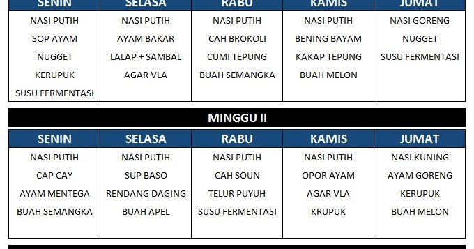 Daftar Menu Catering Anak Sekolah Sd