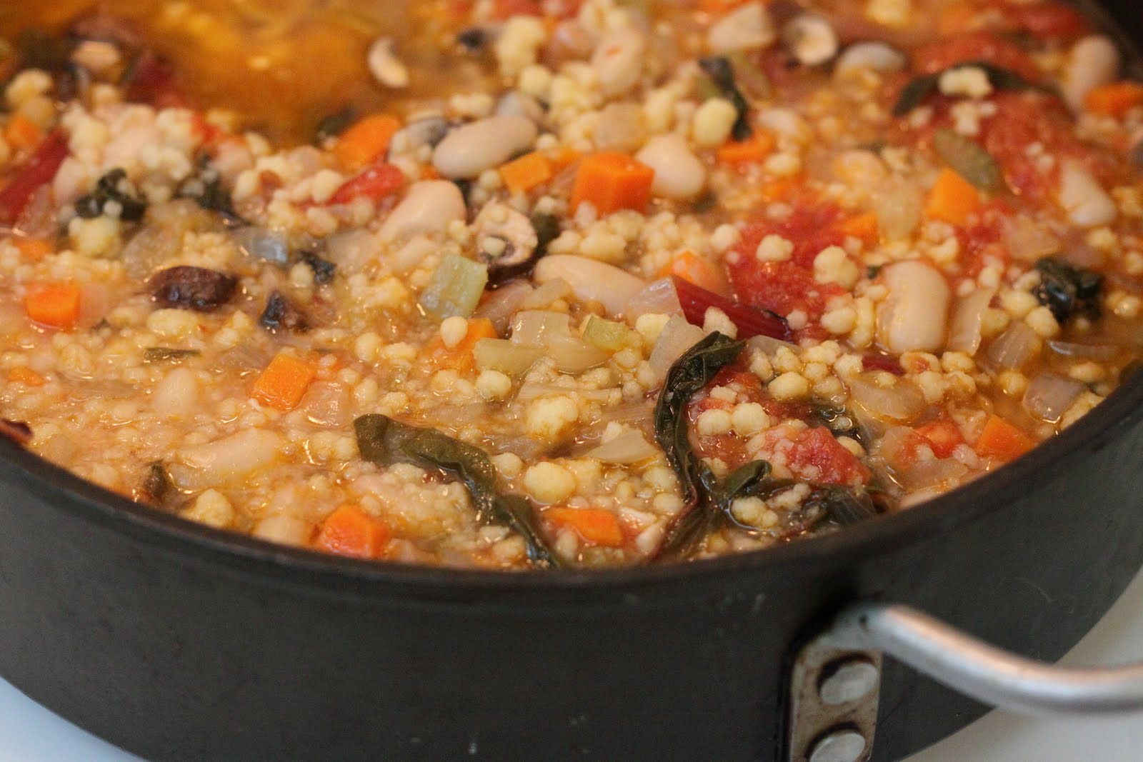 ShowFood Chef No Knead Pasta Chard & Mushroom Soup with Fregola