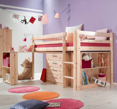 Minnie Natural Midsleeper Bed with Pull out Desk, 4 Drawer Chest and Bookcase from Furniture 123