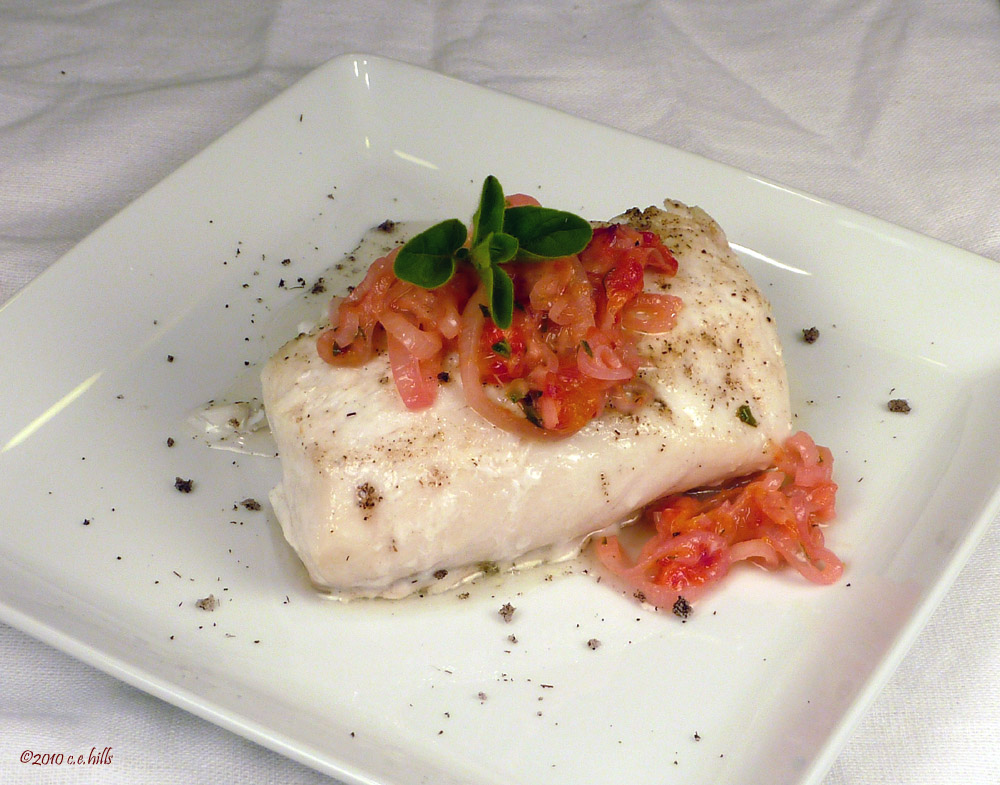 Christine Cooks Oven Roasted Halibut Fillet with a Relish of Blood