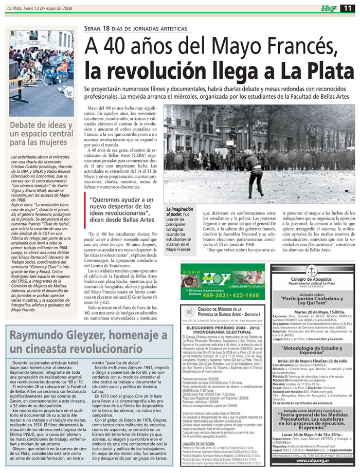 12 de MAYO: Articulo Publicado en el Diario HOY de la Ciudad de La Plata