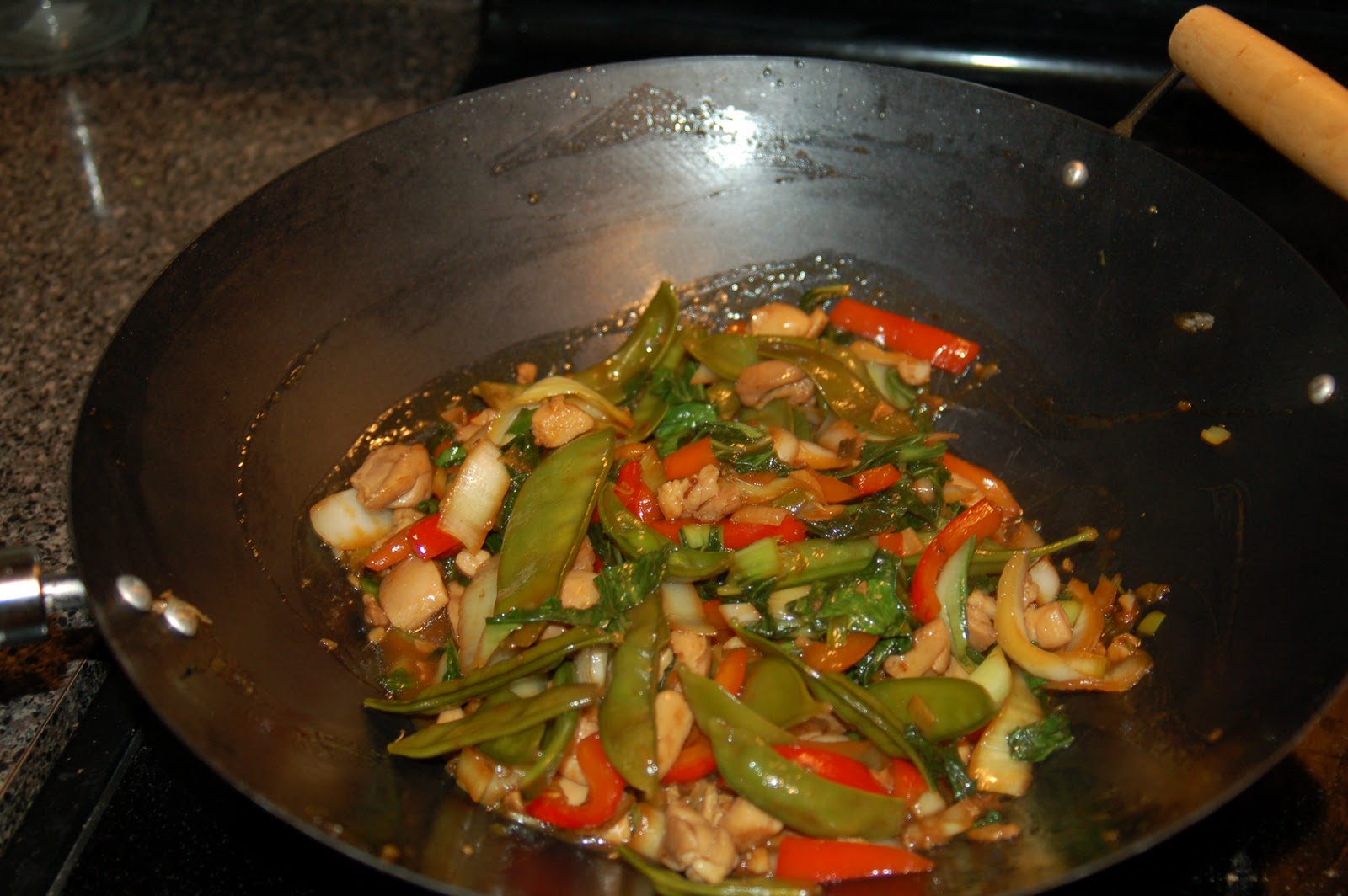 Seduced by Produce Chicken Stir Fry with Bok Choy, Snow Peas and Red