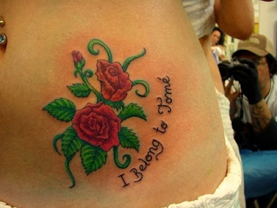 rose vine tattoo. Pink Rose Vine Side Tattoo