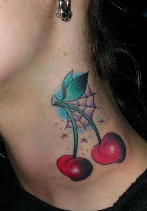 Neck tattoo pictures, fresh fruit tattoo design with spider tattoo