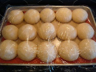 rolls rising on a sheet pan