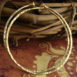 Solid 18k Yellow Gold Hammered Hoop Earrings