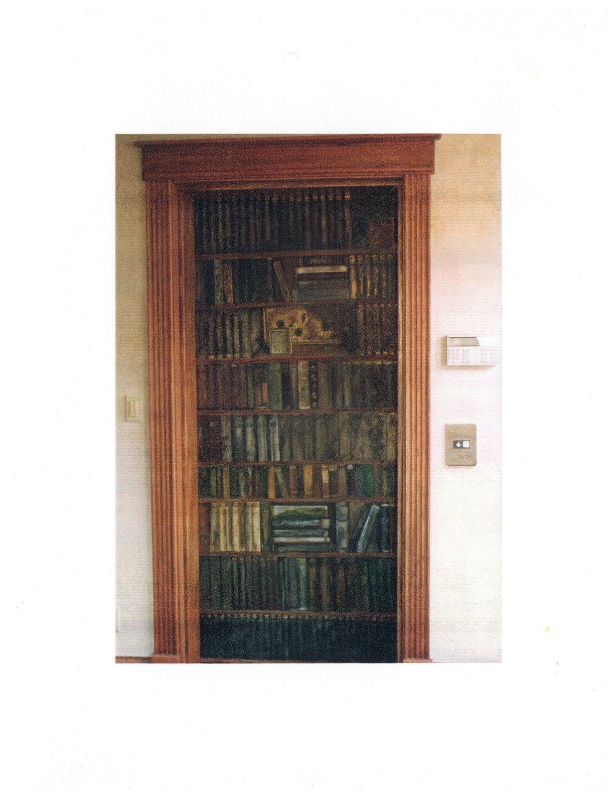 james johansen faux bookcase on a elevator door