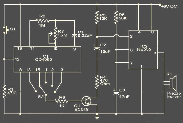 Rangkaian Ic 4060 Timer Dengan Alarm |Koleksi Skema Rangkaian|Artikel