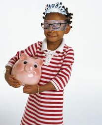 Young Agipoki with Piggy Bank