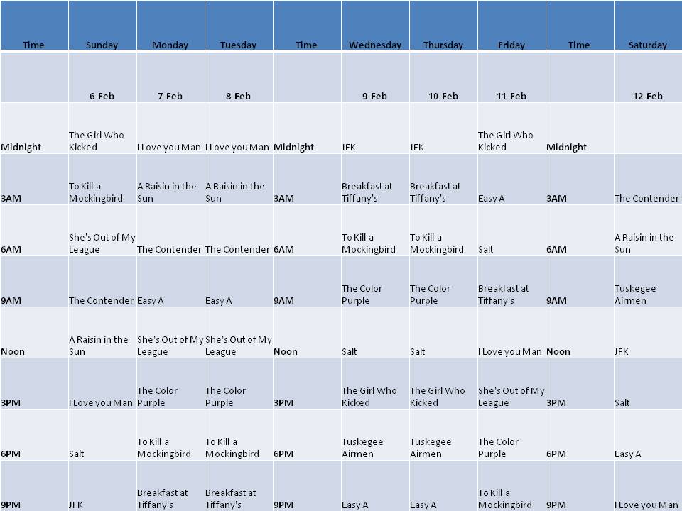 UTC Channel 98 February Movie Schedule (click image to view larger)