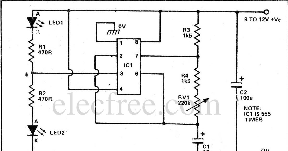 Circuit Electronics IC 555 LED Flasher