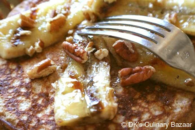 Wholegrain Pancakes with Pecan Nuts and Grilled Bananas