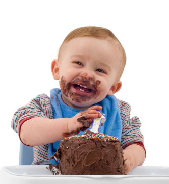 Birthday Cake  Cream on First Birthday Party Cake Eating By Cute Baby Boy