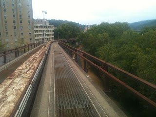 a train tracks with trees in the background