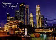 Singapore nightview with Merlion and Fullerton building. (singapore night view )