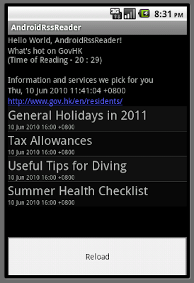 Simple RSS Reader, with Options Menu to reload RSS Simple RSS Reader, with Options Menu to reload RSS