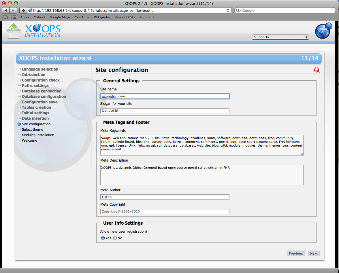 Xoops Installation on Cent OS/Fedora /RedHat with LAMP Yeswedeal