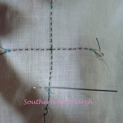 Southern Matriarch Pulled thread on linen, tutorial