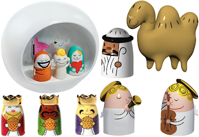 Crèche et personnages Presepe, Rois Mages Re Magi, anges Angels Band et chamelier Amir et Camelus anges roi mage creche chamelier chameau figurine alessi noel design