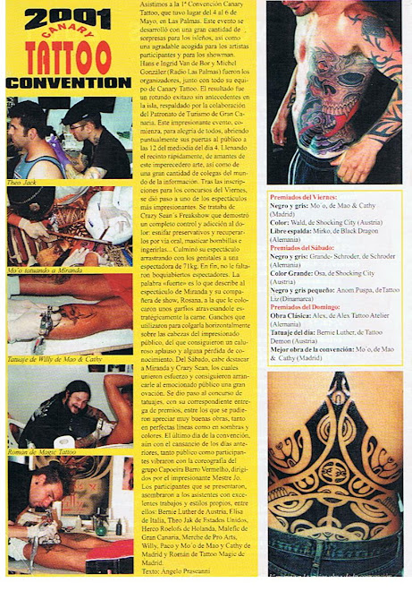 articulo publicado porla revista ñ tattoo sobre la convención canaritattoo en las palmas año 2001