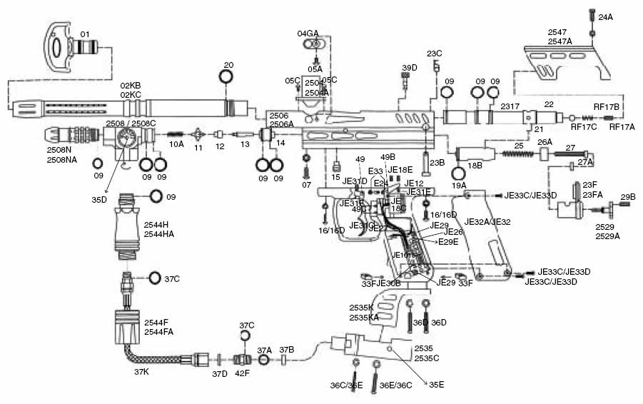 Spyder Paintball Guns: Spyder Electra and Electra DX Parts List