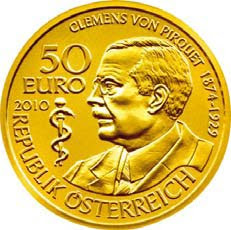 €50 gold commemorative coins for Clemens von Pirquet Clemens von Pirquet
