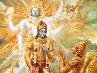 Krishna revealing his divine form to Arjuna