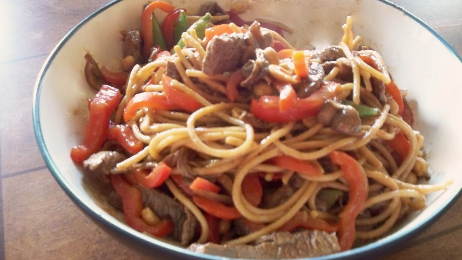 The Frickin Chicken Beef Lo Mein with Thai Peanut Sauce