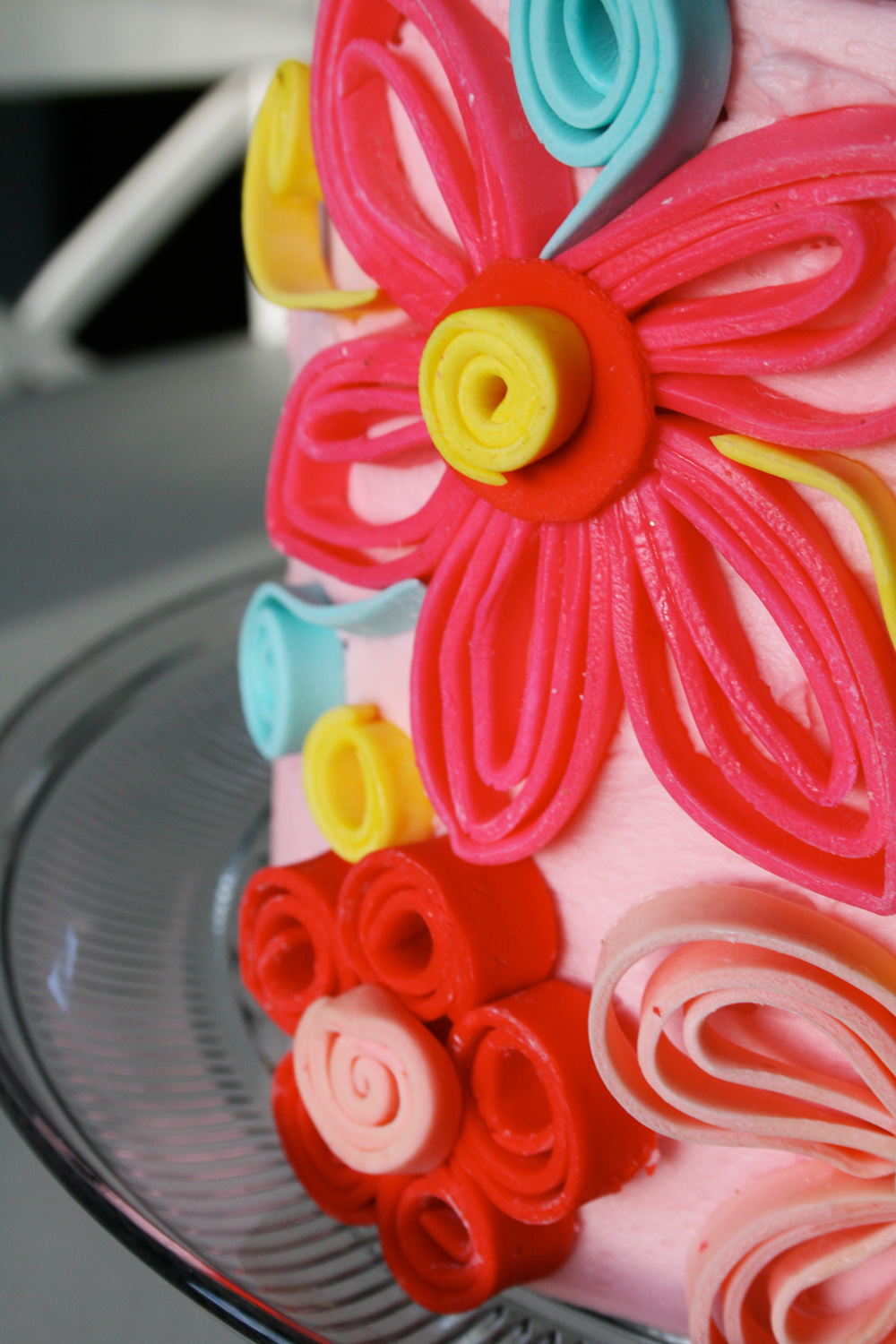 Pink Peach Cakes Fondant Quilling Cake