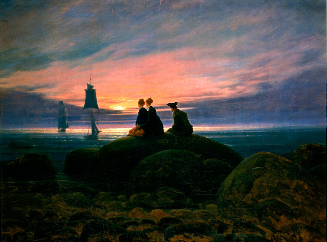 Pintura Moonrise+Over+the+Sea+(1822)+-+Caspar+David+Friedrich