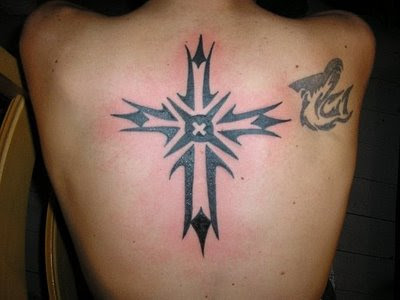 tribal cross tattoos on back