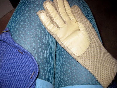 teal layered tights gloves sweater popcorn knit