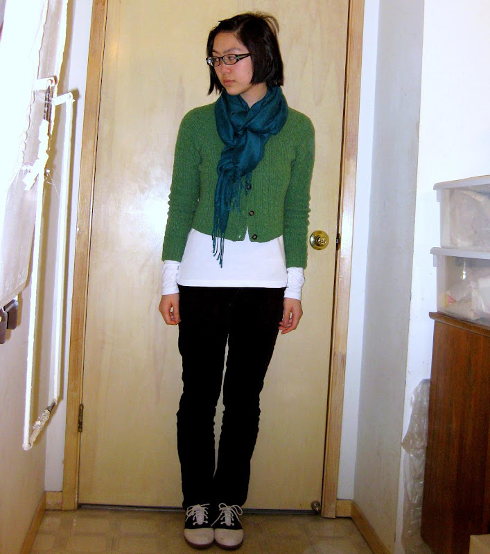 cropped green express sweater outfit photo