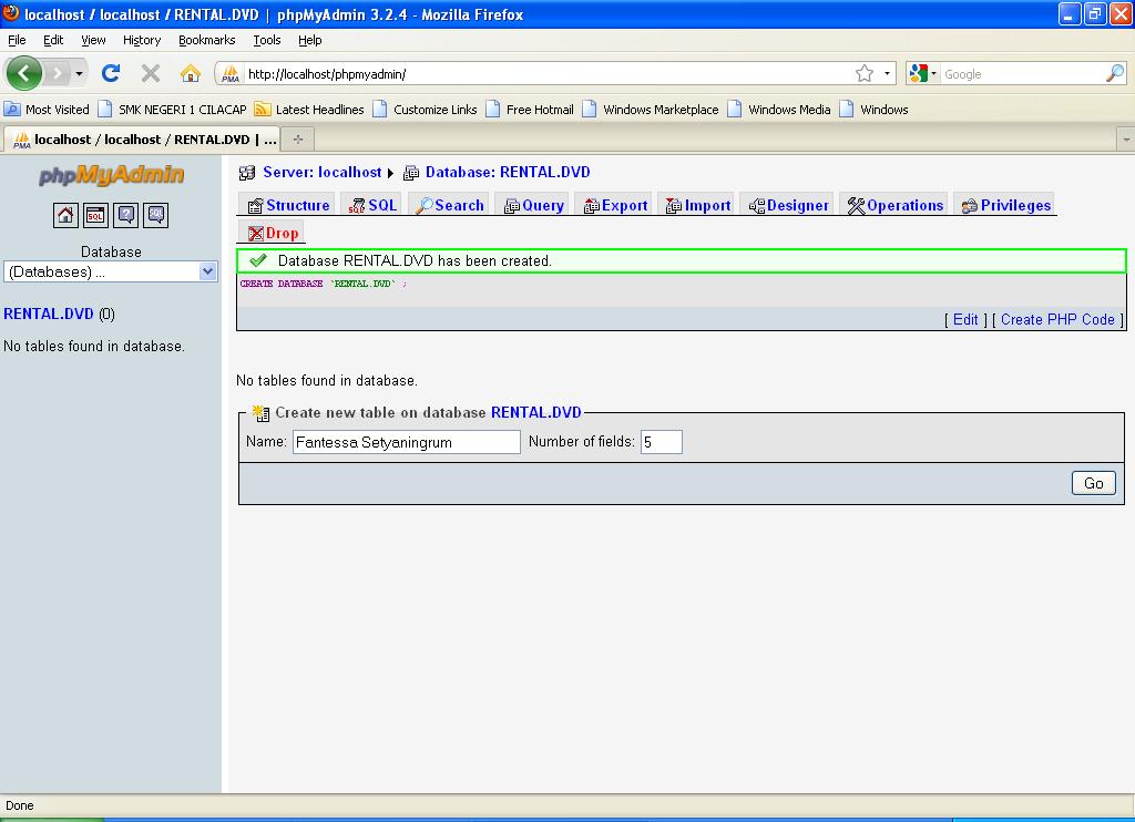Membuat Database Mengunakan Xp | f nt3ssa three tkj one membuat database menggunakan xampp Membuat Database Mengunakan Xp | f nt3ssa three tkj one membuat database menggunakan xampp