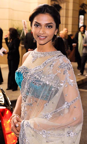 HQ Bollywood Actress Deepika Padukone in Transparent Saree Photos Photoshoot images