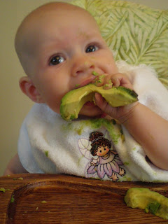 Baby eating avocado