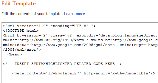 Blogger Edit Template HTML Section