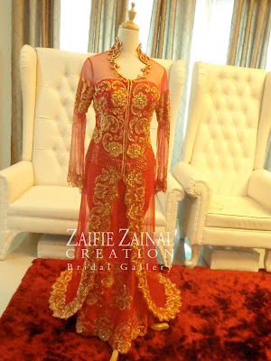 Red Gold Wedding dress with veil shoes matching groom's wardrobe