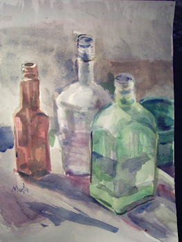 "Dusty Bottles" w/c 11" x 14"