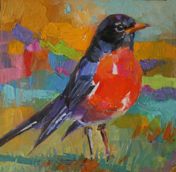 Daily Paintings By Elizabeth Blaylock, American Impressionist RED ROBIN