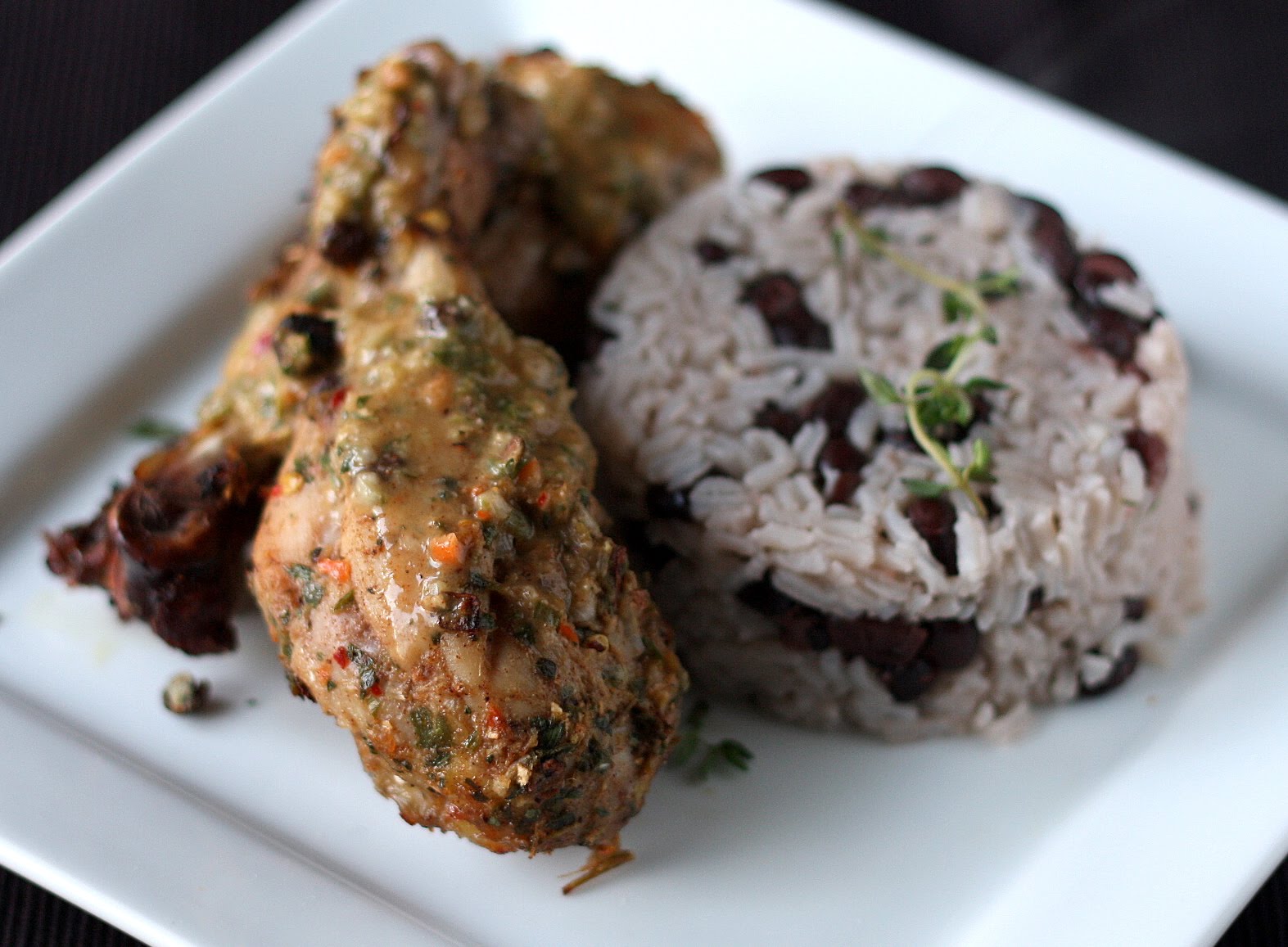 Mangio da Sola Jerk Chicken with Rice and "Peas"