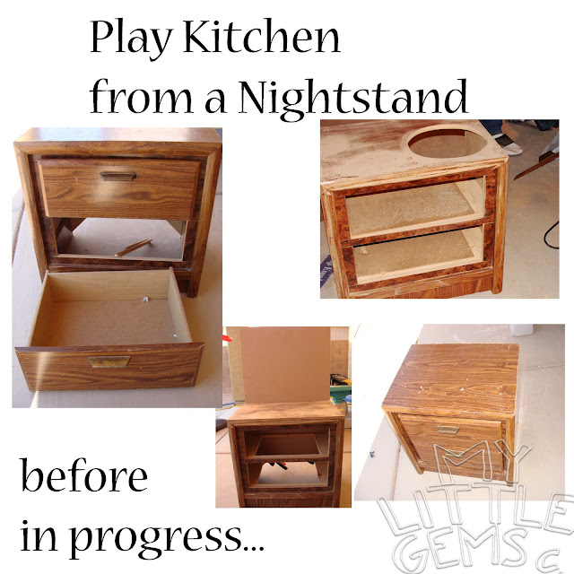 My Little Gems DIY Play Kitchen from a Nightstand Completed