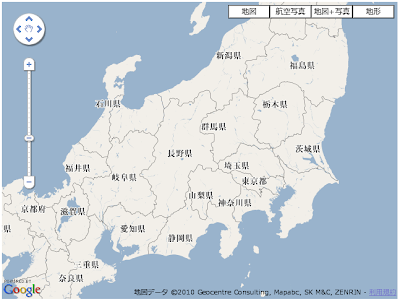 関東や関西などの白地図のような地図を示す画像。