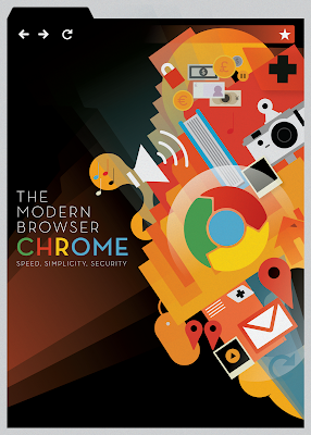 Chrome のアイコンと周りにメール、カメラ、マップなどのアイコンのイラストと「The Modern Browser Chrome」と書いてある画像。