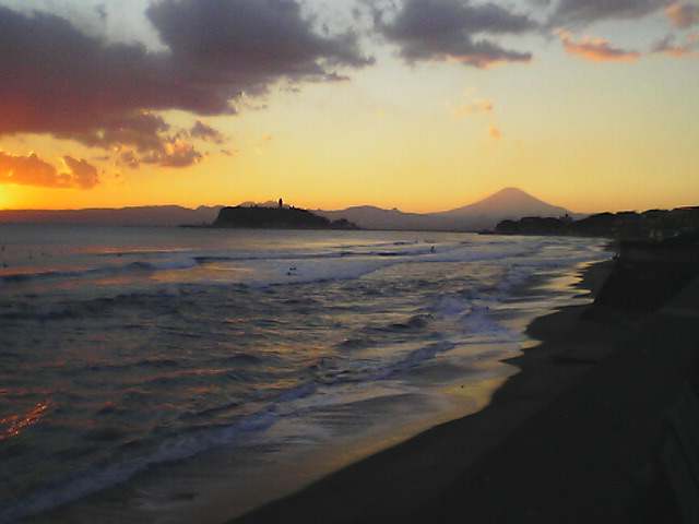 View of Fuji & Enoshima from Inamuragasaki