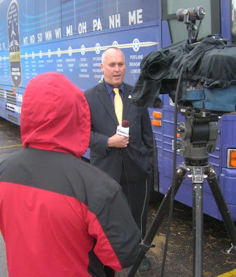 US Navy Gulf War veteran Rick Hegdahl speaks to KSFY TV during the Operation Free tour of South Dakota to promote clean energy legislation.