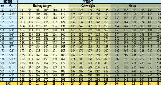 Army Body Mass Index Chart